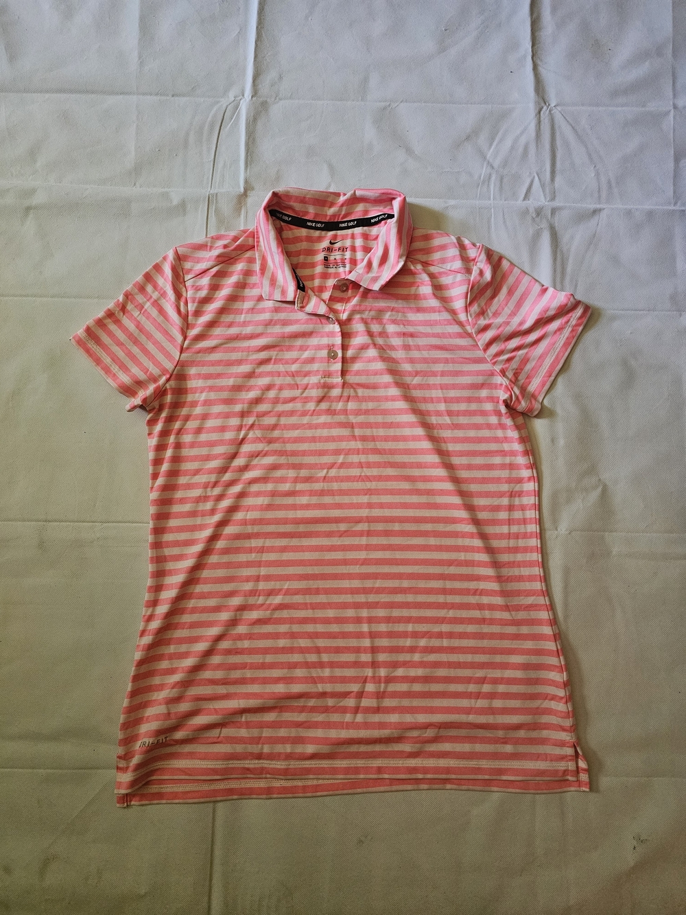 Nike Pink and White Striped Polo Top